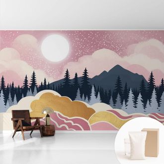 Tulup Tapete Vliestapete Mit Kleber - Wanddekoration Wohnzimmer - Tapete Schlafzimmer Rosa Sonnenuntergang 416x254 Cm