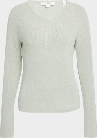 Vince Metallic Ribbed V-Neck Sweater