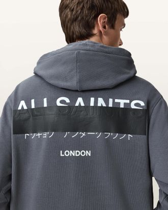 AllSaints Cotton Redact Pullover Embroidered Logo Hoodie, Size: L