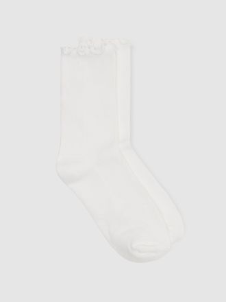 Reiss Cream Ribbed Frilly Socks, One Size