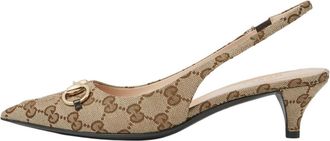 Gucci (WMNS) Gucci Horsebit Slingback Heels Beige Canvas 782627-2HK80-9763
