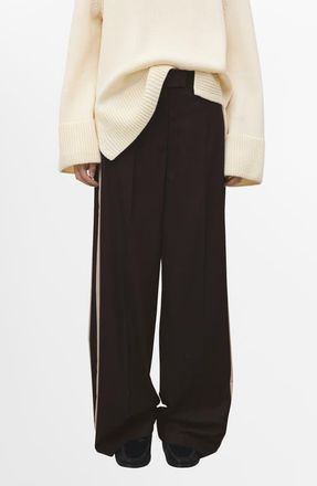 Mango Side Stripe Wide Leg Pants in Chocolate at Nordstrom, Size 4