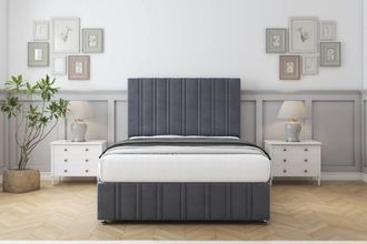 Comfort Beds Lorenzo Plush Divan Set 2 Drawers-54 Headboard-Footboard in Dark Grey | Size: Super King