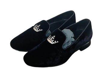 Churchs Navy Velvet Crystal Silver Crown Loafers Size 37