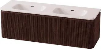 Royal Plaza Terra Edge Badkamermeubelset - 140x44.7x46cm - solid surface wastafel wit mat - 2 wasbakken - 2 kraangaten - 2 lades - kastanje (walnoot)