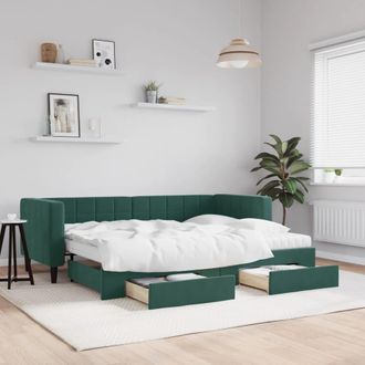 vidaXL Vidaxl - Sof&aacute; Cama Nido Con Cajones Terciopelo Verde Oscuro 80x200 Cm