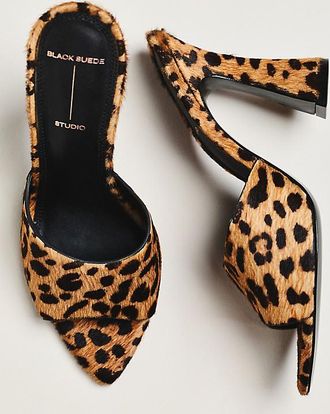 Black Suede Studio Junie Mule Heels