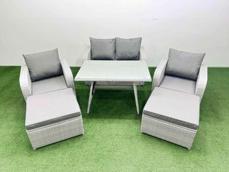 Fimous PE Wicker Rattan Garden Furniture Set Reclining Chairs Love Sofas in Light Grey