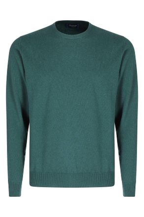 Drumohr Cashmere-Wool Ribbed Cuffs Crew-Neck Sweater