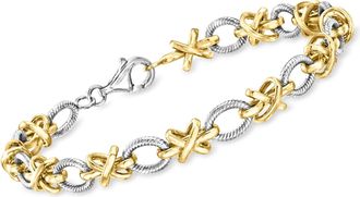 Ross-Simons Sterling Silver and 18kt Gold Over Sterling Xo Bracelet