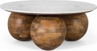 Giner&Colomer Mesa de centro redonda de m&aacute;rmol y madera de teca