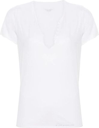 Zadig&Voltaire T-Shirts, female, White, Size: L White V-Neck Cotton T-shirt with Rhinestone Embellishment