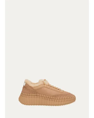 Chlo&eacute; Nama Shearling-Lined Suede Platform Sneakers