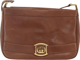 Gucci Sherry Line Shoulder Leather Brown Leather Handbag (Pre-Owned)