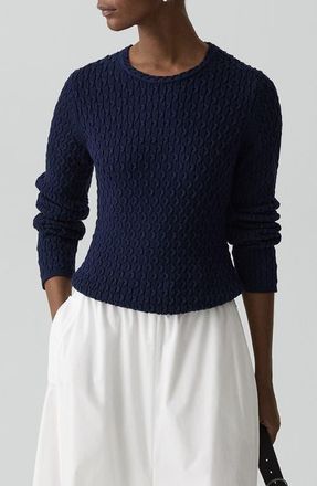 Theory Cable Stitch Organic Cotton Sweater in Navy at Nordstrom, Size Petite