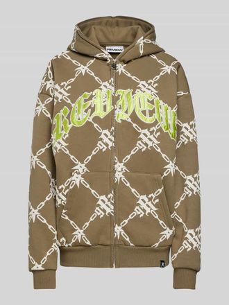 Review Sweatjacke mit Label-Patches in Oliv, Gr&ouml;&szlig;e XXS