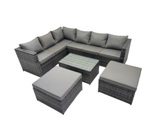 Fimous Outdoor Rattan Garden Furniture Set with 2 Big Stools Dark Grey Mixed