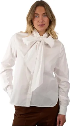 Semicouture Overhemden, Dames, Wit, M, Katoen, Blouse tot op de heup met strikkraag