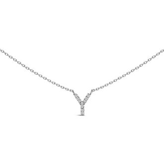 House of Brilliance 10K White Gold Diamond Accent A-Z Block Initial Pendant Necklace in White Gold | Y at Nordstrom