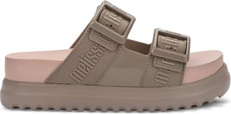 Melissa Slippers met dubbele bandjes en plateauzool - Beige