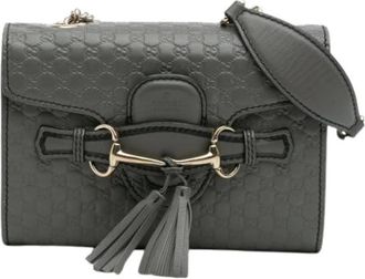 Gucci Pre-owned Cross Body Bags, female, Gray, Size: ONE SIZE Pre-owned Leather Cross Body Bag