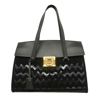 Ferragamo Black Suede Leather Tote Bag (Pre-Owned)