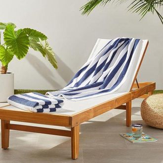 OEM Toalla De Playa A Rayas - 100% Algod&oacute;n - 75x152 Cm - Azul Marino - Apta Para Playa, Piscina, Deportes Y Sauna