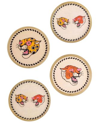 Tiramisu Pop Art Safari Metal Coaster Set- Tiger & Leopard