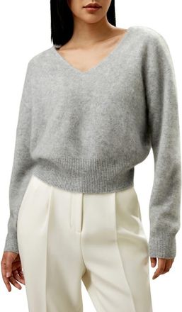 LilySilk Cropped V-Neck Cashmere Sweater for Women in Light Gray at Nordstrom, Size X-Large