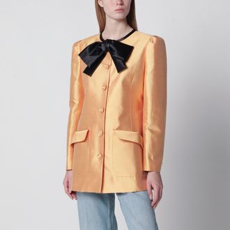 Valentino Pea coat in shantung in melon/black