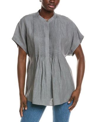 Lafayette 148 New York Pintuck Linen Bib Blouse
