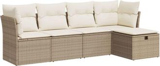 vidaXL Juego De Sof&aacute;s Jard&iacute;n Con Cojines 5 Pzas Rat&aacute;n Sint&eacute;tico Beige Vidaxl