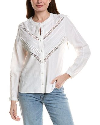 Tommy Bahama Palm Shores Lace Trim Linen-Blend Blouse
