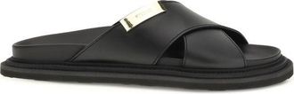 Moschino Black Calf Leather Bos Taurus Flat Mens Sandals