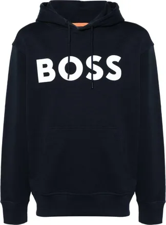 BOSS logo-print hoodie - men - Cotton - S - Blue
