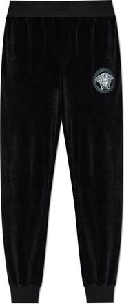 Versace Fluwelen broek met een glinsterende applicatie - Heren - Sweatpants - Zwart - L - Broeken