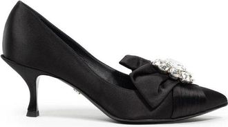 Dolce & Gabbana Zwarte Satijnen Juweel Strik Pumps - Dames - Pumps - Zwart - 38 1/2 EU - Satijn - Schoenen