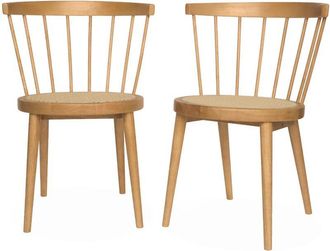 Sweeek Pair of wood and cane dining chairs, Nora, Natural, 54x54x76.5 cm