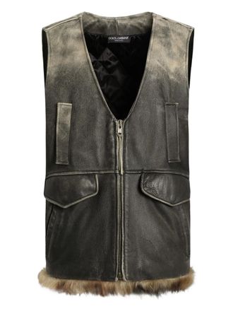 Dolce & Gabbana V-neck leather vest - women - Lambskin/Bullhide Leather/Viscose - 40 - Brown