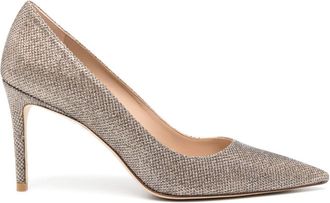Stuart Weitzman Stuart 85mm glitter pumps - women - Fabric/Calf Leather/Calf Leather - 37,5 - Gold