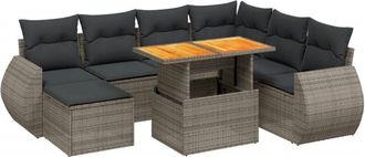 vidaXL Set De Sof&aacute;s De Jard&iacute;n 8 Pzas Y Cojines Rat&aacute;n Sint&eacute;tico Gris Vidaxl