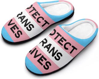 Generic Protect Trans Lives Transgender Slippers Men Winter Warm Cotton Anti-Slip Indoor Slip-Ons House Shoes