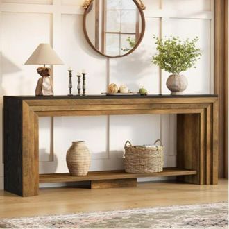 Tribesigns Tribesigns Console Table, 180 cm Long Slim Sofa Table with Storage, Farmhouse 2-Tier Wooden Hall Table Behind The Couch for Living Room, Entryway