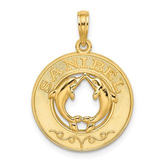 Diamond2Deal 14k Yellow Gold SANIBEL Dolphins Circle Charm