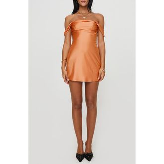 Princess Polly Zabbarra Off the Shoulder Satin Minidress in Orange at Nordstrom Rack, Size 10