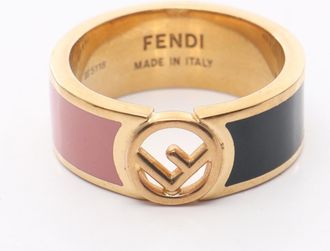 Fendi Gold Green Pink Gold Plating Band Ring (Pre-Owned)