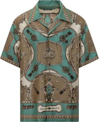 Dolce & Gabbana Cargo Printed Hawaiian Gewassen Zijde Twill Overhemd - Heren - Korte mouwen Overhemden - Veelkleurig - L - Overhemden