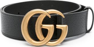 Gucci Double G-buckle leather belt - unisex - Calf Leather - 95 - Black