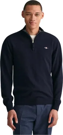 GANT Superfine Lambswool Half-Zip Jumper - male - Gant - Turtlenecks - Blue - S - Knitwear
