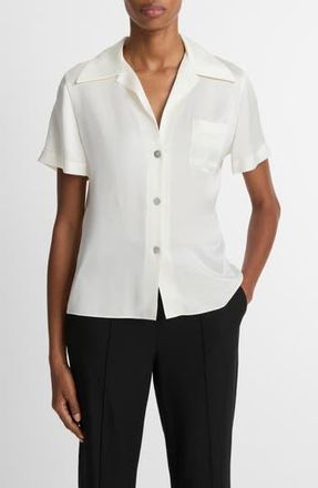 Vince Short Sleeve Silk Button-Up Shirt in Off White at Nordstrom Rack, Size Small